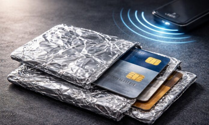 Aluminio envuelve tarjetas para bloquear robos RFID